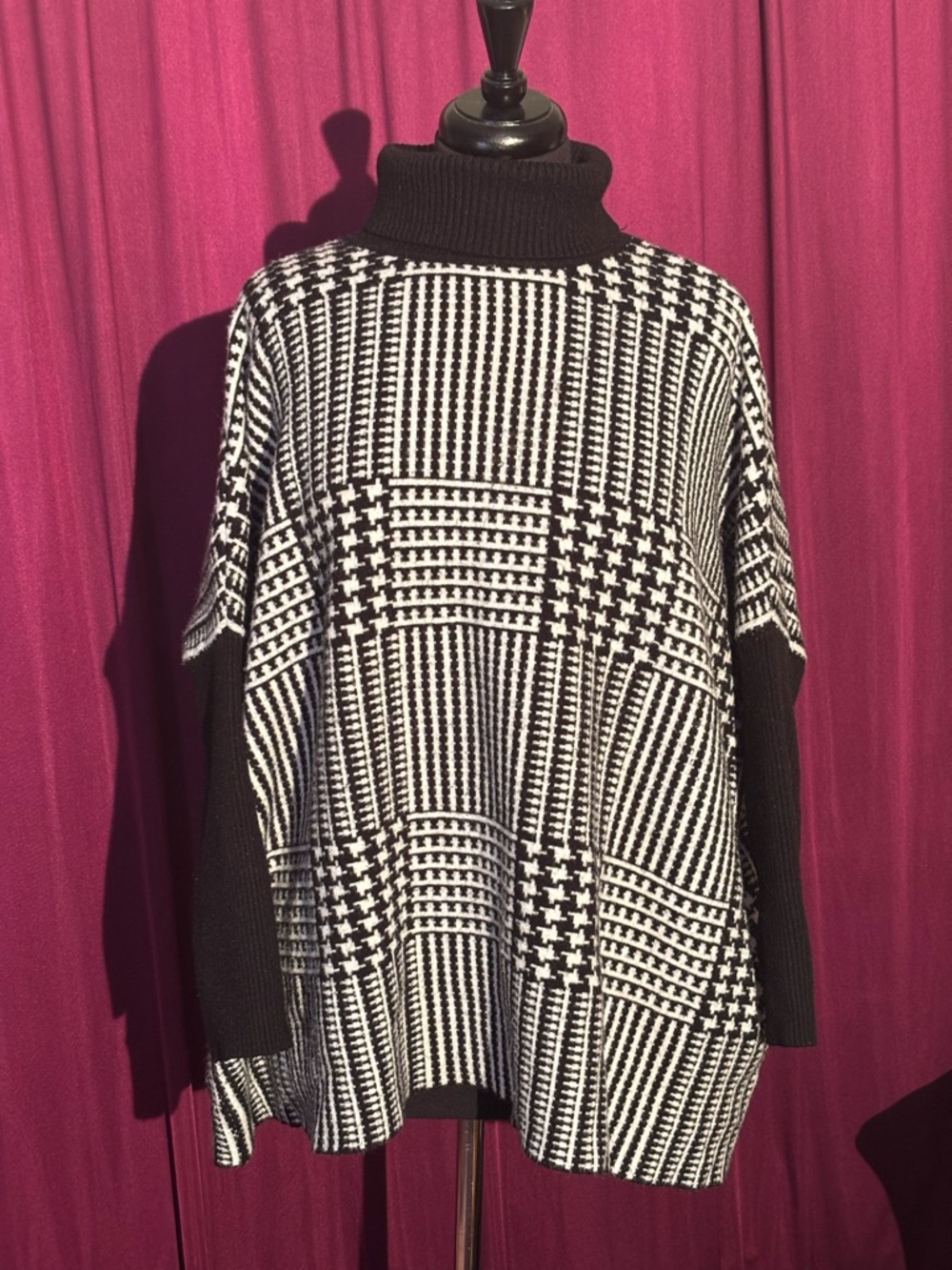 Black & White Houndstooth Turtleneck Sweater